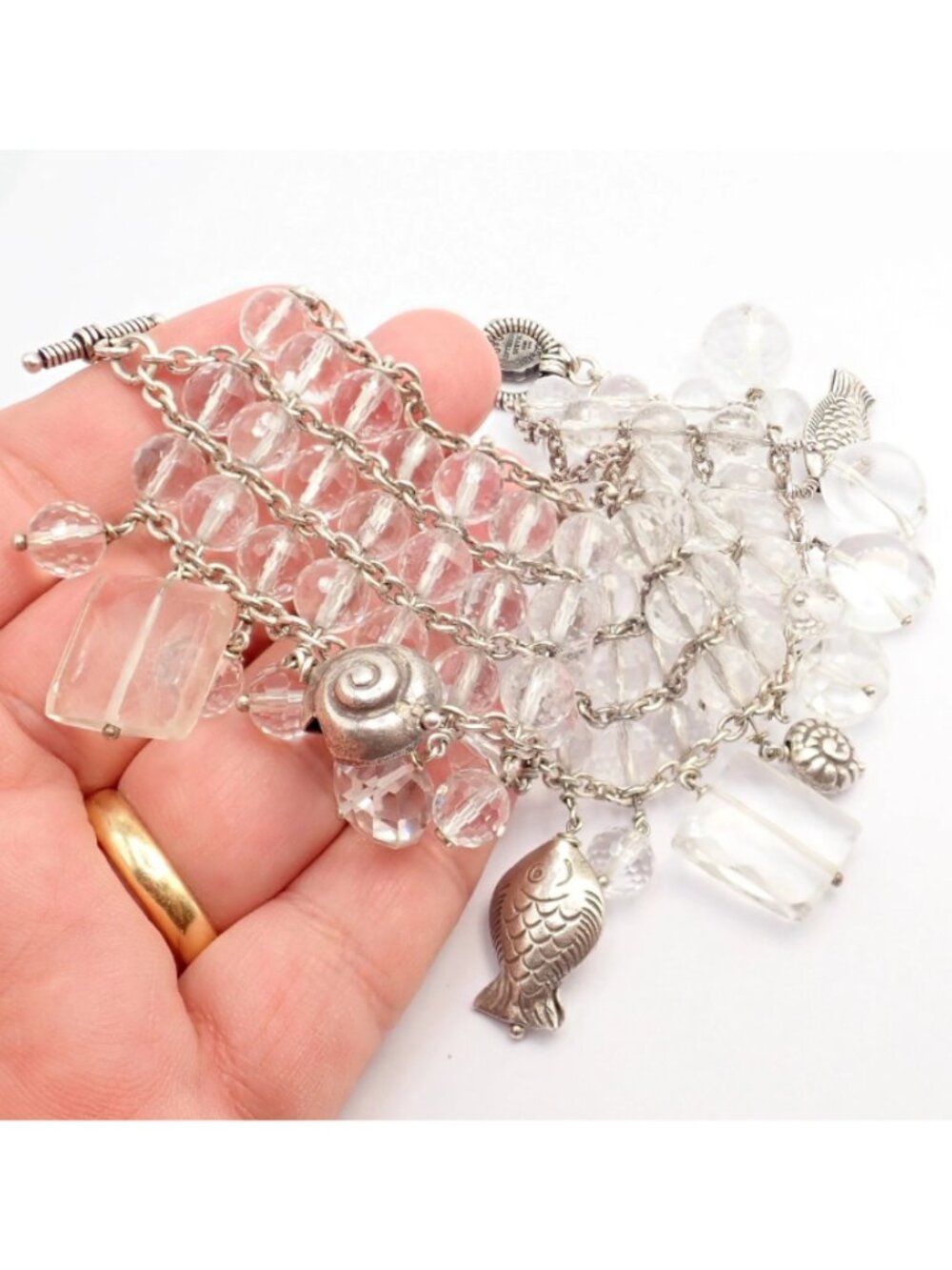 Vintage Mario Buccellati Free Time Silver Quartz 3 Row Bead Fish Toggle Bracelet - Picture 11 of 11